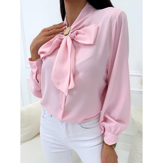 Pudrowa Koszula z Wiązaniem przy Szyi ze sklepu ModnaKiecka.pl w kategorii Koszule damskie - zdjęcie 189406817