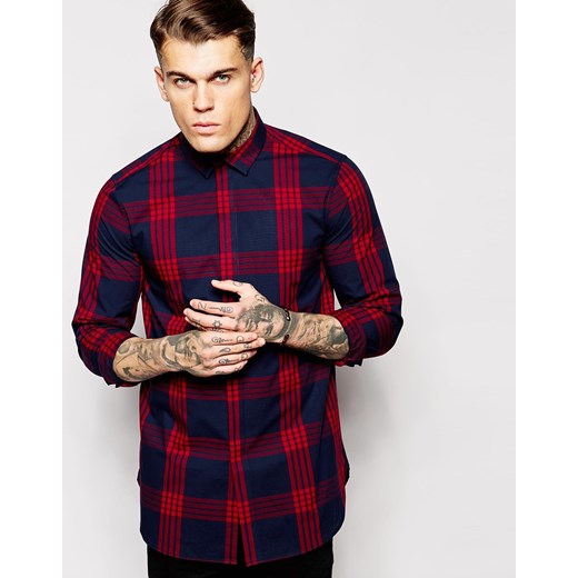 ASOS Check Shirt In Long Sleeve With Large Check - Red