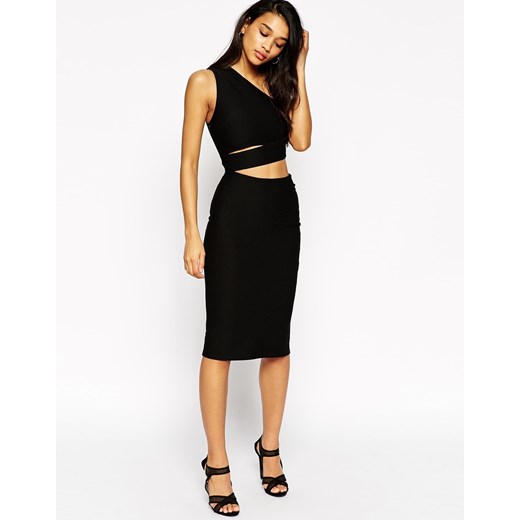 ASOS Midi Textured Dress With Cut Out - Black