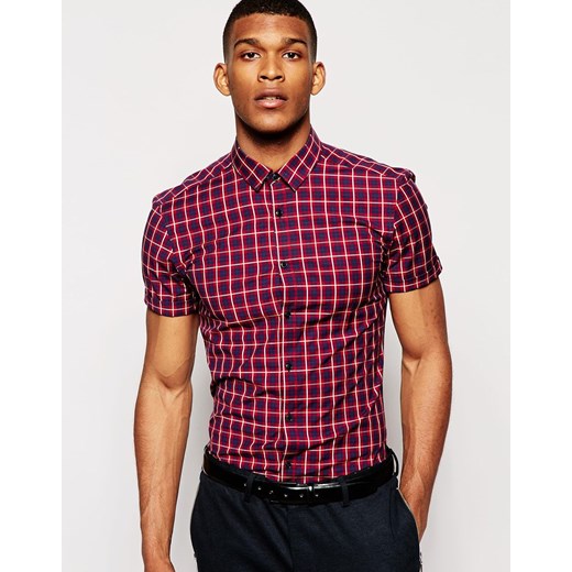 ASOS Skinny Fit Shirt In Check With Short Sleeve - Red