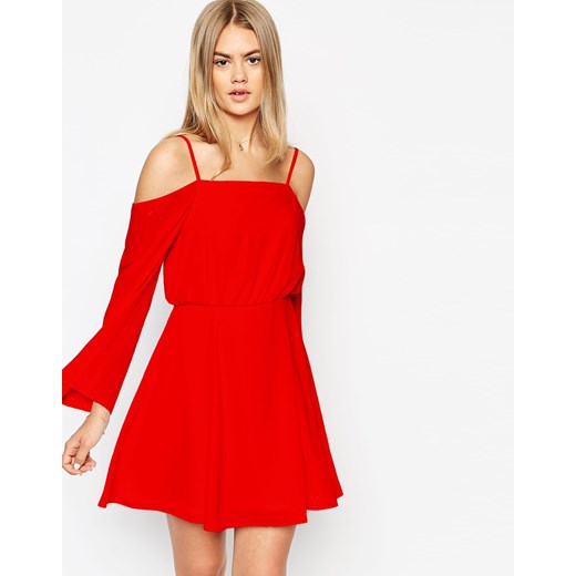 ASOS Cold Shoulder Dress with Strap Detail - Red