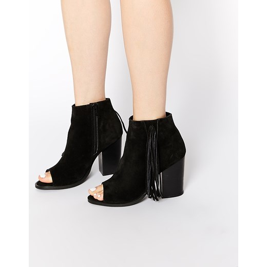 ASOS ENLIGHTEN Fringe Leather Peep Toe Boots - Black