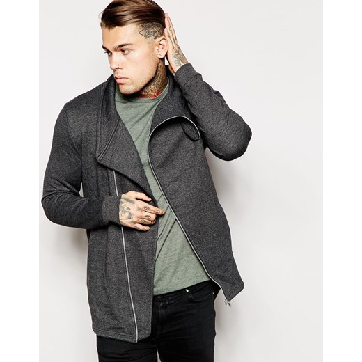 ASOS Parka Jacket In Jersey With Funnel Neck And Asymmetric Zip - Charcoal