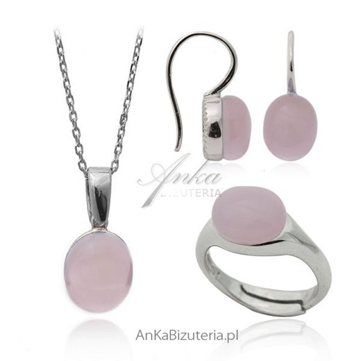Komplet biżuterii srebrnej z kolorowymi  kamieniami - różowy ankabizuteria-pl bialy bigiel