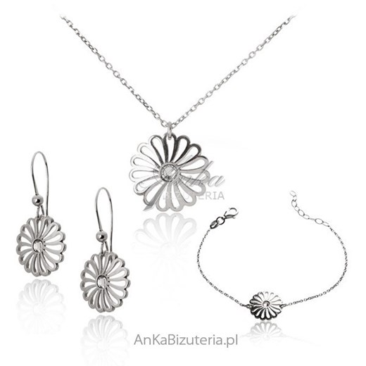 Komplet biżuterii srebrny _"Kwiatki Stokrotki" ankabizuteria-pl bialy ażurowe