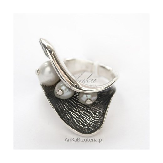 Biżuteria-Srebro: Pierścionek z perłami ze srebra próba 925 ankabizuteria-pl zielony damskie