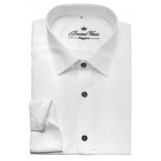 Biała klasyczna koszula z czarnymi guzikami thomas-waxx szary bawełna
