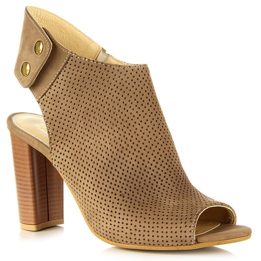 JUMA 2309 skórzane cappucino sandały damskie peep toe sandały ażurowe butyraj-pl brazowy lato