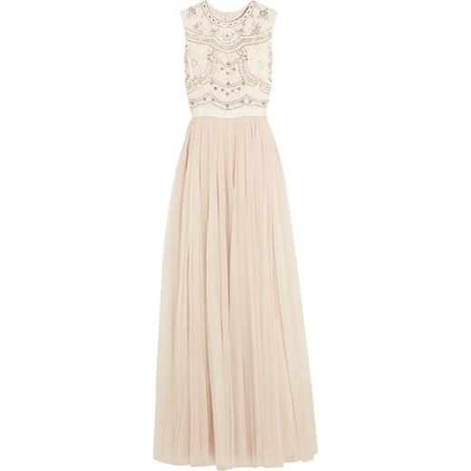 Sequin-embellished crepe and tulle gown net-a-porter bezowy 