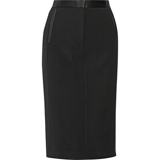 Silk satin-trimmed wool-blend pencil skirt net-a-porter czarny 