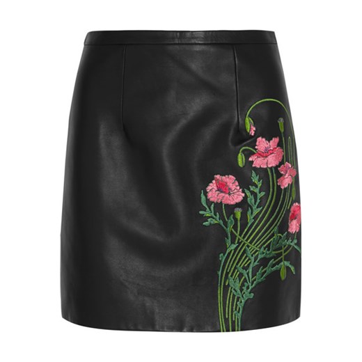 Floral-embroidered leather mini skirt net-a-porter czarny lato