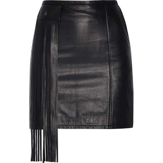 Fringed leather mini skirt net-a-porter czarny boho