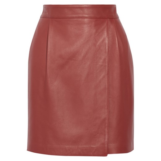 Wrap-effect leather mini skirt net-a-porter brazowy lato