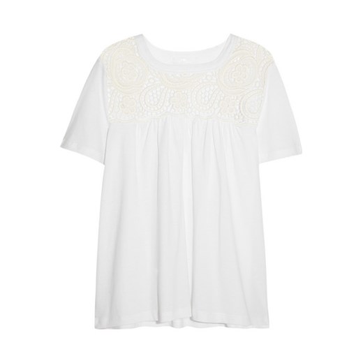 Guipure lace-paneled cotton-jersey top net-a-porter szary bawełna