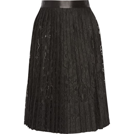 Satin-trimmed pleated skirt in black lace net-a-porter szary koronka