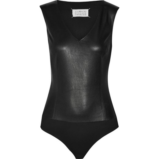 Leather-paneled stretch-jersey bodysuit net-a-porter czarny 