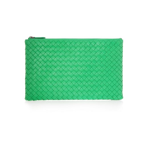 Intrecciato leather pouch net-a-porter zielony skóra