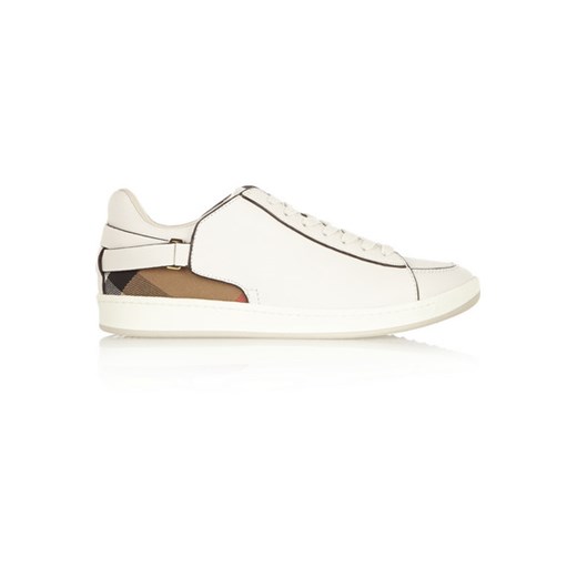 Checked canvas and textured-leather sneakers net-a-porter bialy 