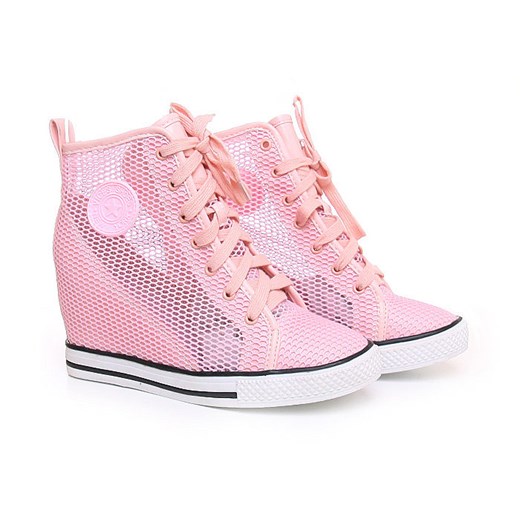 Ażurowe trampki sneakersy /B2-3 Y18 s5223/ Pudrowy róż pantofelek24 rozowy jesień