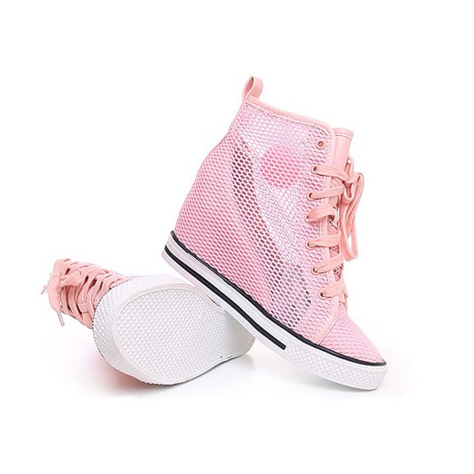 Ażurowe trampki sneakersy /B2-3 Y18 s5223/ Pudrowy róż pantofelek24 rozowy młodzieżowy