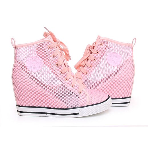 Ażurowe trampki sneakersy /B2-3 Y18 s5223/ Pudrowy róż pantofelek24 rozowy na koturnie