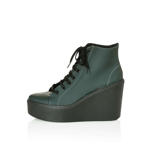 HUMBLE Lace-Up Wedge Boots topshop zielony 