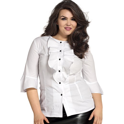 PLUS SIZE ELEGANCKA BIAŁA BLUZKA - KOSZULA Z ŻABOTEM KM01PS kartes-moda bialy mat