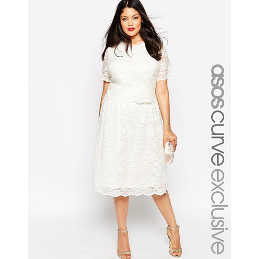 ASOS CURVE Midi Dress With Lace Crop Top - Cream