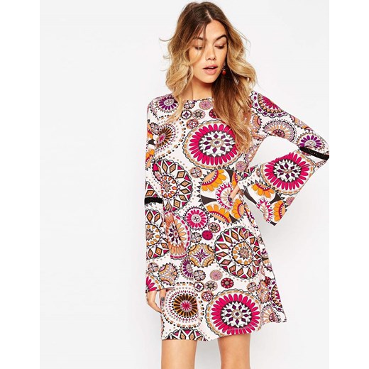 ASOS Swing Dress in Kaleidescope Print with Lace Inserts - Print