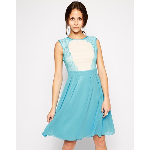 Little Mistress Skater Dress with Lace Detail - Turquoise