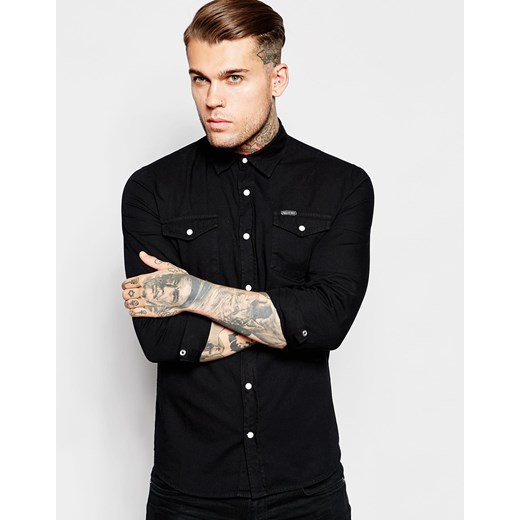 Religion Denim Shirt - Rock wash black asos czarny Koszule casual męskie