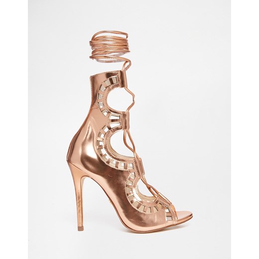 Windsor Smith Gillie Rose Gold Tie Up Peep Toe Shoes - Rose gold asos bezowy lato