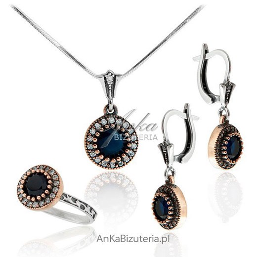 Biżuteria Wiedeńska - Komplet biżuterii z szafirami ankabizuteria-pl bialy cyrkonia