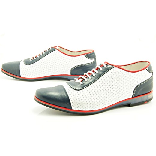 KENT 262D NIEBIESKI-BIAŁY - Skórzane buty męskie casual z dziurkami sklep-obuwniczy-kent bialy abstrakcyjne wzory
