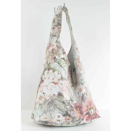 Skórzana torebka worek ze wzorem w kwiaty cervandone-pl szary duży