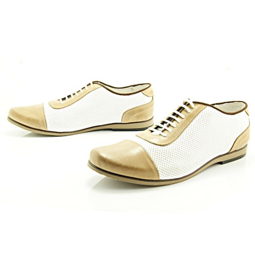 KENT 262D BEŻ-BIAŁY - Skórzane buty męskie casual z dziurkami sklep-obuwniczy-kent bialy abstrakcyjne wzory