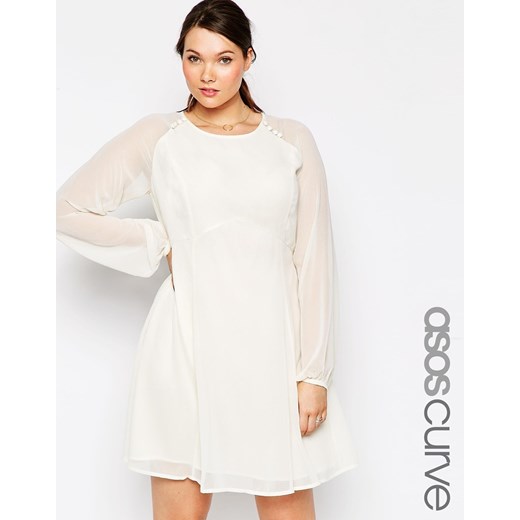 ASOS CURVE Skater Dress with Button Yoke Detail - Soft blue asos bialy fit
