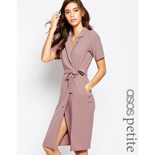 ASOS PETITE Belted Shirt Dress with Wrap Front - Mink asos rozowy elastan