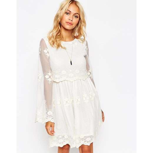 ASOS Skater Dress in Mesh with Double Layer - Cream asos bialy casual