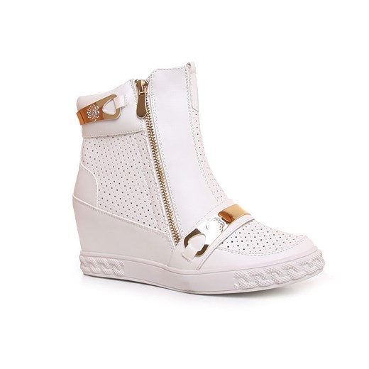 Ażurowe trampki sneakersy /E3-2 Y219 Sx451/ Białe pantofelek24 bezowy casual