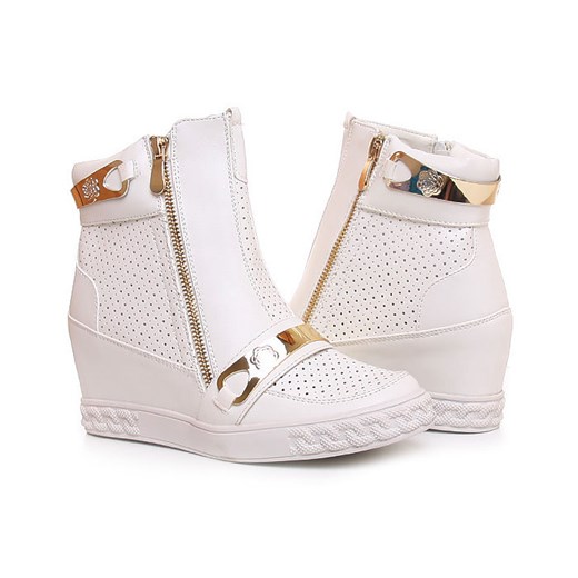 Ażurowe trampki sneakersy /E3-2 Y219 Sx451/ Białe pantofelek24 bezowy jesień LP
