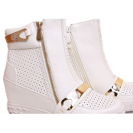 Ażurowe trampki sneakersy /E3-2 Y219 Sx451/ Białe pantofelek24 bezowy skóra ekologiczna