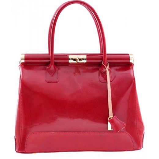 Włoska Torebka skórzana klasyczny Kuferek Genuine Leather z kłódką czerwony torbs-pl czerwony 