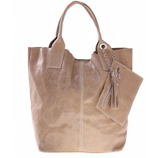 Torebki Skórzane Shopperbag lakier Genuine Leather Italy beżowa torbs-pl rozowy 