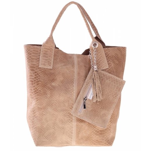 Torebka skórzana typu Shopperbag Worek beżowa torbs-pl rozowy 
