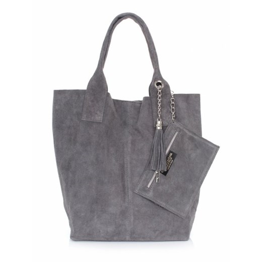 Shopperbag Skóra naturalna Zamszowa Genuine Leather szara torbs-pl szary 