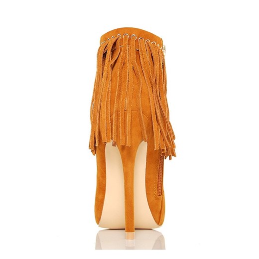 Botki - Camelowe Open Toe Rude - Frędzle buu-pl pomaranczowy boho