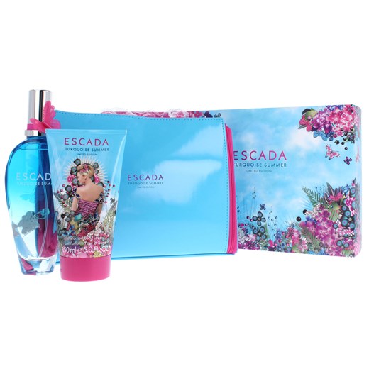 Escada Turquoise Summer Zestaw Woda toaletowa 100 ml spray + balsam do ciała 150 ml + kosmetyczka perfumeria niebieski damskie