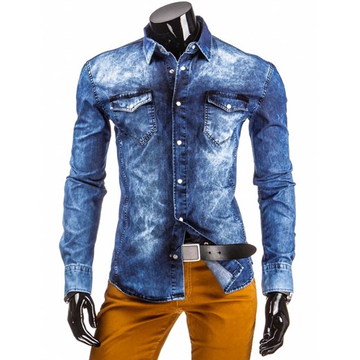 Jeansowa koszula przecierana (dx0818) dstreet niebieski bawełna