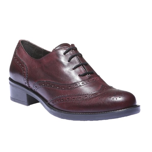Skórzane buty Oxford ze zdobieniem typu Brogue bata-pl szary Półbuty damskie casual